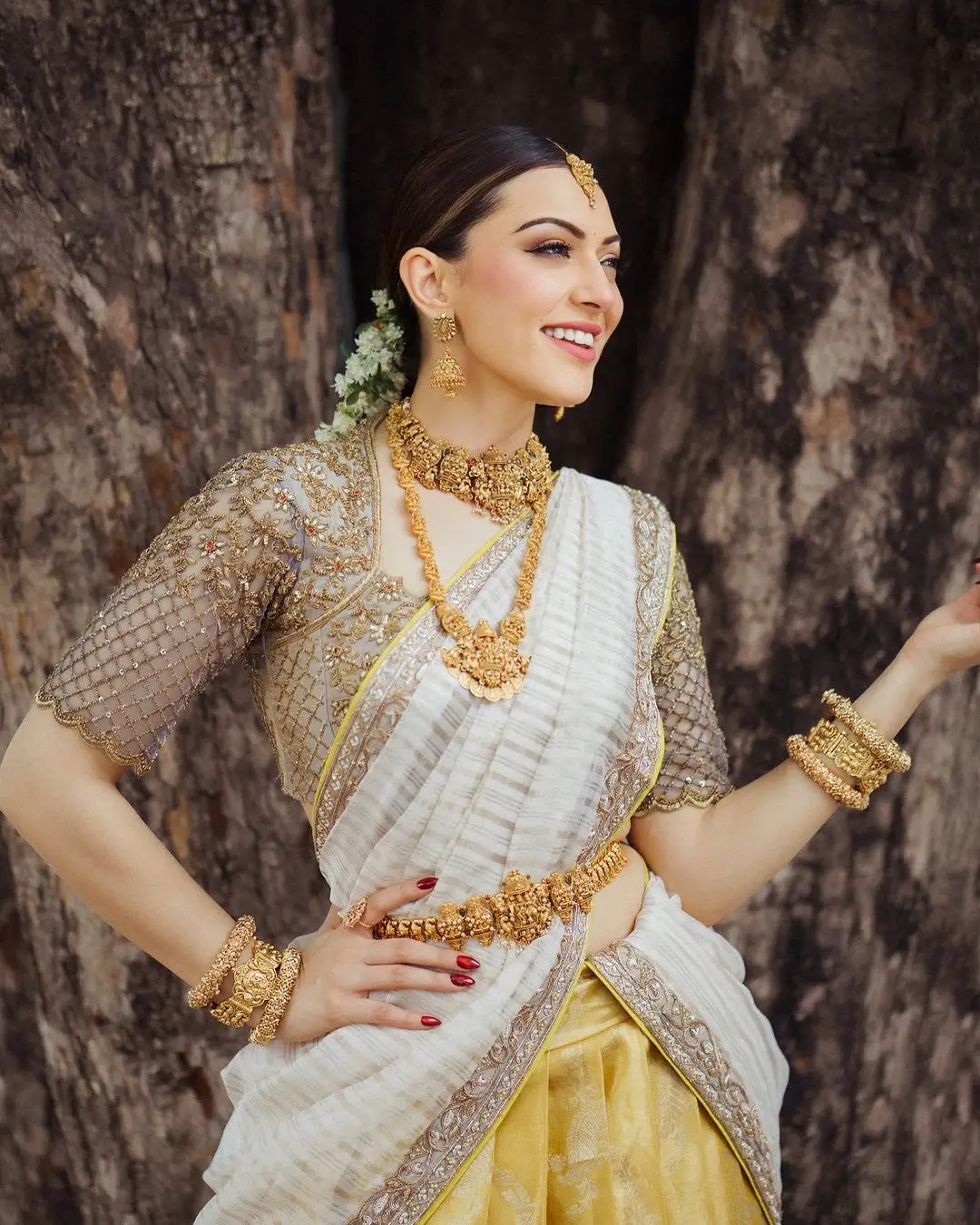 Hansika Motwani Wearing Beautiful Earrings Jewellery Yellow lehenga Choli